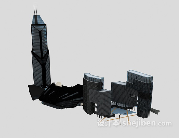 玻璃幕墙高层建筑3d模型下载