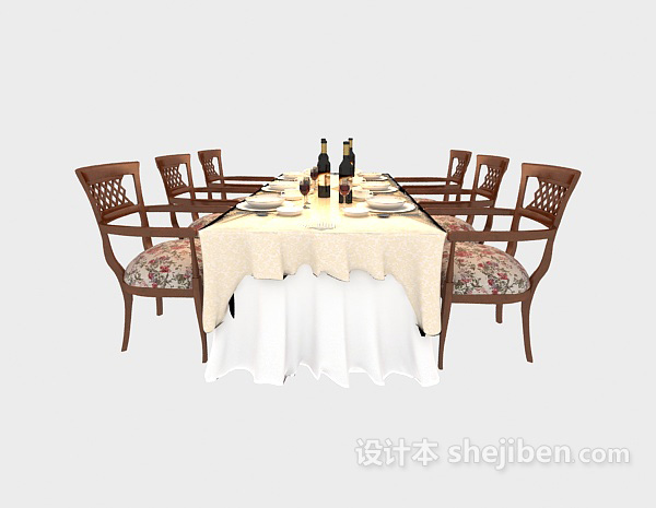 免费美式风格餐桌桌布3d模型下载