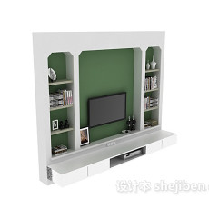 白色电视背景墙3d模型下载