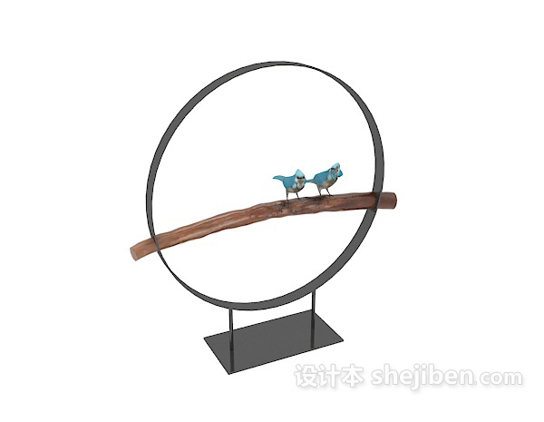 中式圆形小鸟摆件3d模型下载