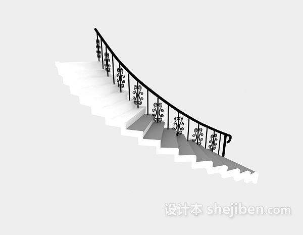 现代风格家用阁楼钢木旋转楼梯3d模型下载