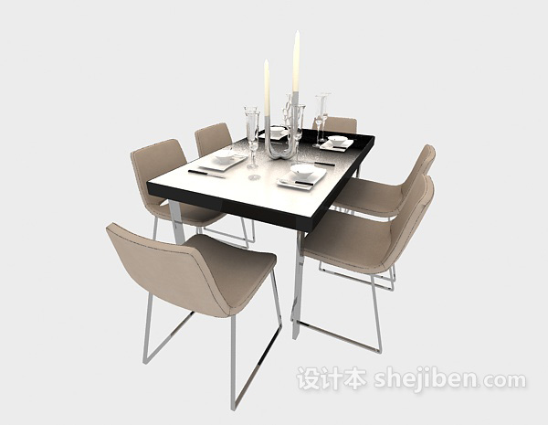 洁白清新舒适餐桌3d模型免费下载