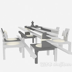 中式桌椅组合家具3d模型下载