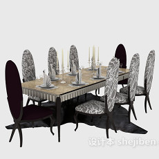 欧式高调奢华餐桌椅3d模型下载