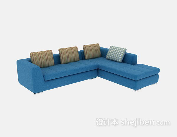 时尚的蓝色布艺多人沙发3D模型