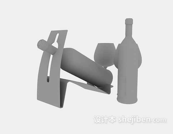 免费红酒酒架和玻璃高脚酒杯3d模型下载