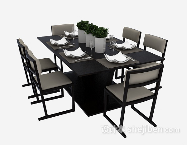 免费现代时尚多人餐桌3d模型下载