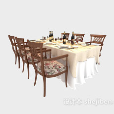 美式风格餐桌桌布3d模型下载