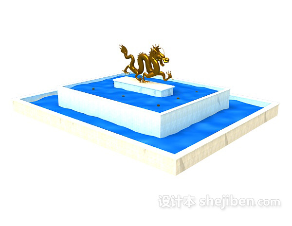 现代风格中国龙雕塑广场喷泉水池3d模型下载