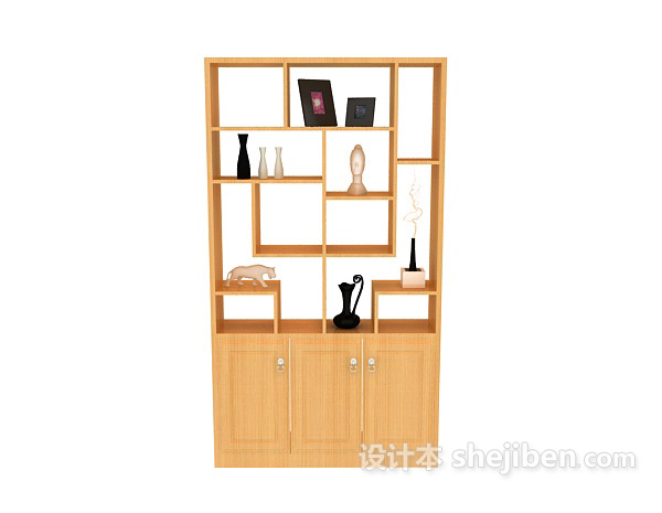 免费木质现代博古架展示柜3d模型下载