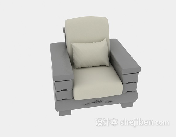 设计本木质古典中式单人实木沙发3d模型下载