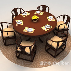 原木餐桌3d模型下载