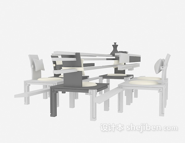 设计本中式桌椅组合家具3d模型下载