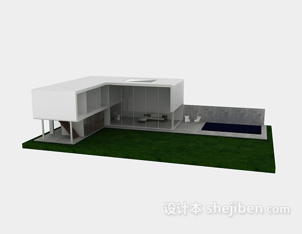 免费现代白色别墅3d模型下载