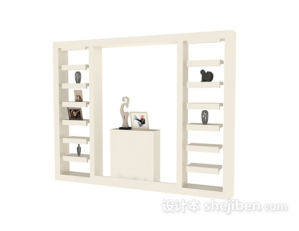 免费纯白欧式博古架展示装饰柜3d模型下载