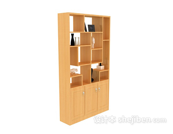 设计本木质现代博古架展示柜3d模型下载