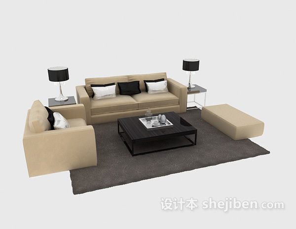 现代风格现代沙发组合茶几3d模型下载