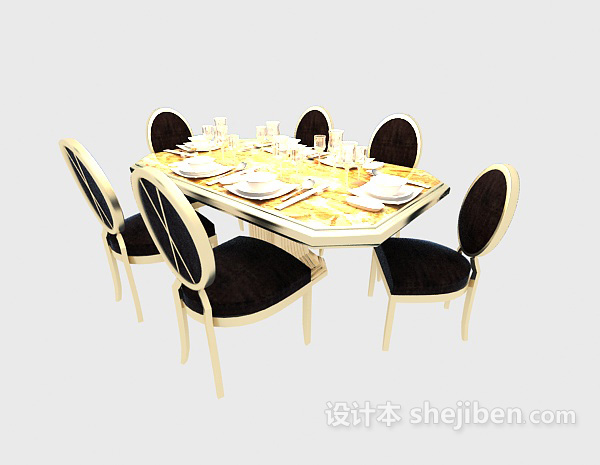 黑白搭配现代餐桌3d模型免费下载