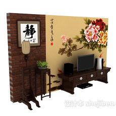 中式电视背景墙3d模型下载