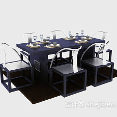 新中式餐桌餐椅家具3d模型下载