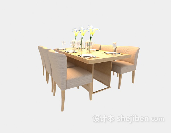 温馨多人餐桌免费3d模型下载