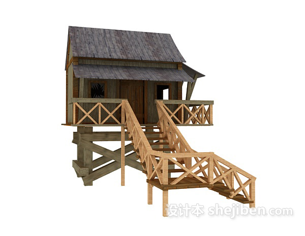 设计本木质小屋3d模型下载