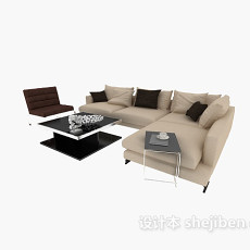 简单美观现代中式沙发茶几组合3d模型下载