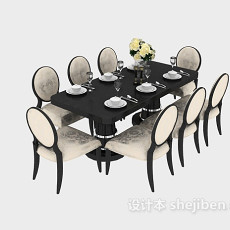 欧式洁白清新餐桌椅3d模型下载