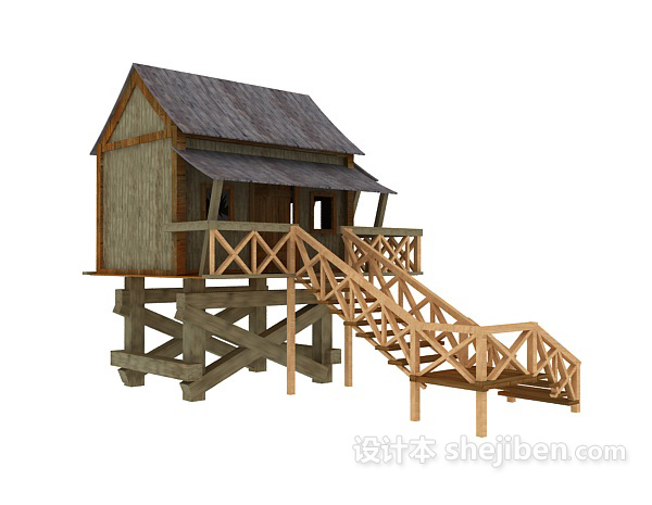 木质小屋3d模型下载