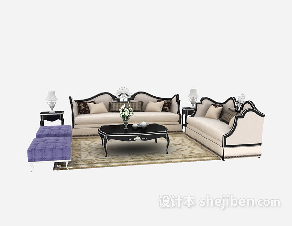 免费舒适时尚型欧式多人沙发免费3d模型下载