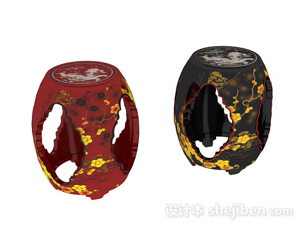 中式陶瓷鼓凳3d模型下载