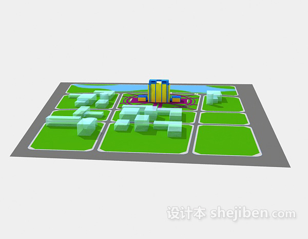 市政广场带水景喷泉3d模型下载