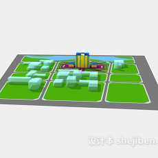 市政广场带水景喷泉3d模型下载