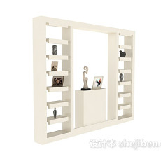 纯白欧式博古架展示装饰柜3d模型下载