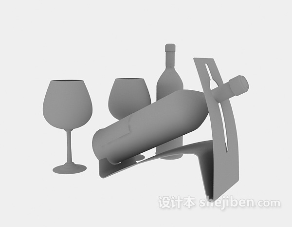 红酒酒架模型和玻璃高脚酒杯模型