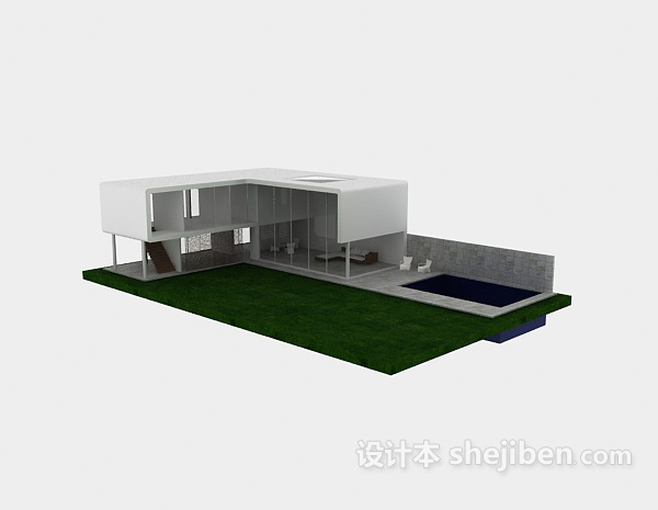 现代白色别墅模型3d下载