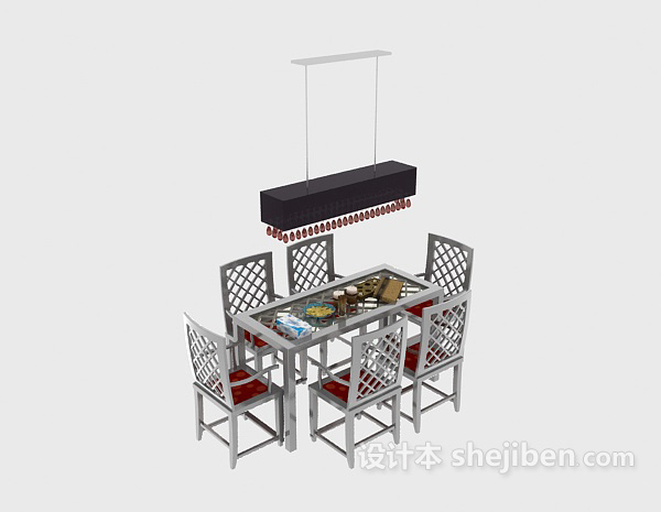 中式餐桌餐椅家具3d模型下载