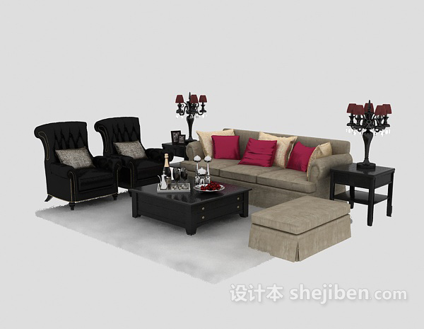 绝美欧式多人沙发3D模型免费下载