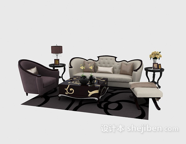 设计本刺激眼球的欧式多人沙发免费3d模型下载