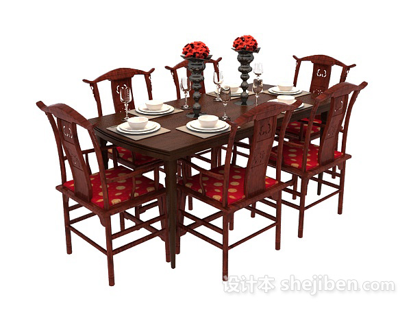 中式餐厅餐桌3d模型下载