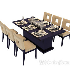 欧式经典的餐桌椅3d模型下载