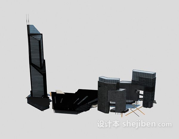 设计本玻璃幕墙高层建筑3d模型下载