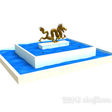 中国龙雕塑广场喷泉水池3d模型下载