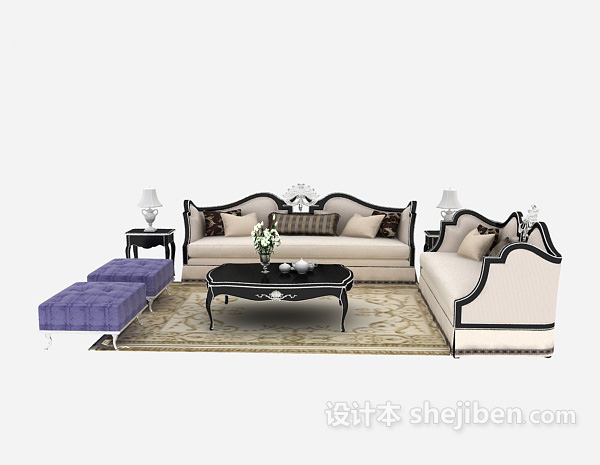 设计本舒适时尚型欧式多人沙发免费3d模型下载