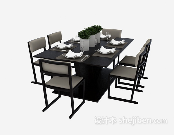 设计本现代时尚多人餐桌3d模型下载