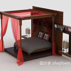中式布幔床3d模型下载