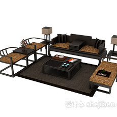 中式组合沙发茶几3d模型下载