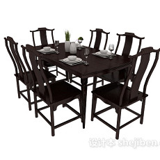 中式餐桌餐椅装饰3d模型下载