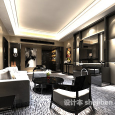 新中式客厅电视墙3d模型下载