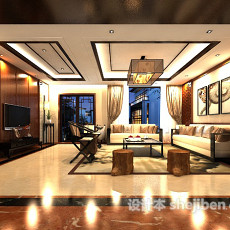 新中式客厅沙发3d模型下载